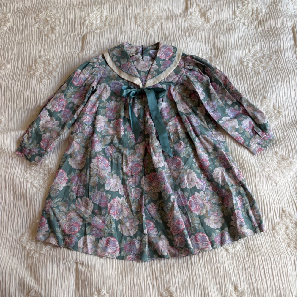 Vintage Laura Ashley Mother & Child Floral Cotton Dress 2T Cottagecore Teal